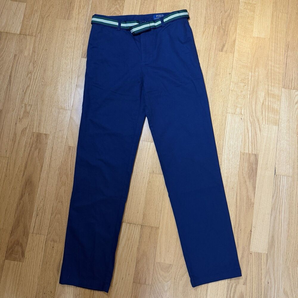 Polo Ralph Lauren Straight Fit Belted Flex Abrasion Pant Navy Blue Boys 18 Prep